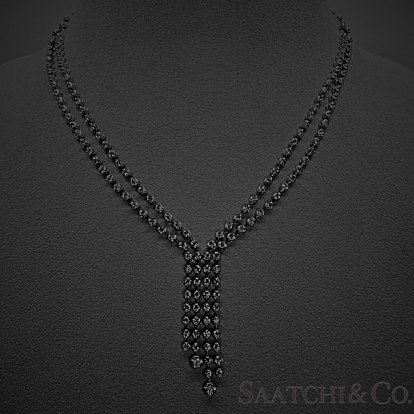 Stunning Double Row Tennis Necklace - 18K (750) White Gold Natural VVS Diamond