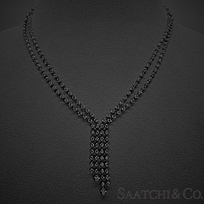 Stunning Double Row Tennis Necklace - 18K (750) White Gold Natural VVS Diamond