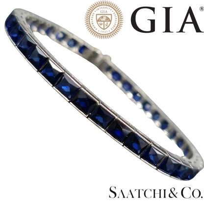 Platinum (950) LAB Created Top Quality Sapphire Grench Cut: Tennis Bracelet