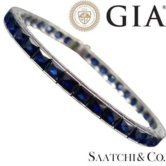 Platinum (950) LAB Created Top Quality Sapphire Grench Cut: Tennis Bracelet