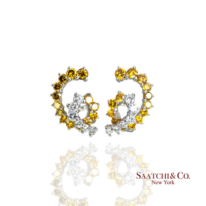 18k (750) White Gold Natural Fancy Yellow and White Diamond Earrings