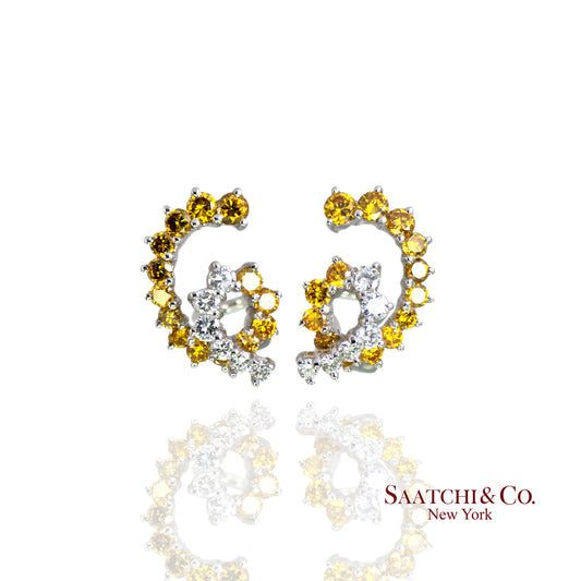18k (750) White Gold Natural Fancy Yellow and White Diamond Earrings