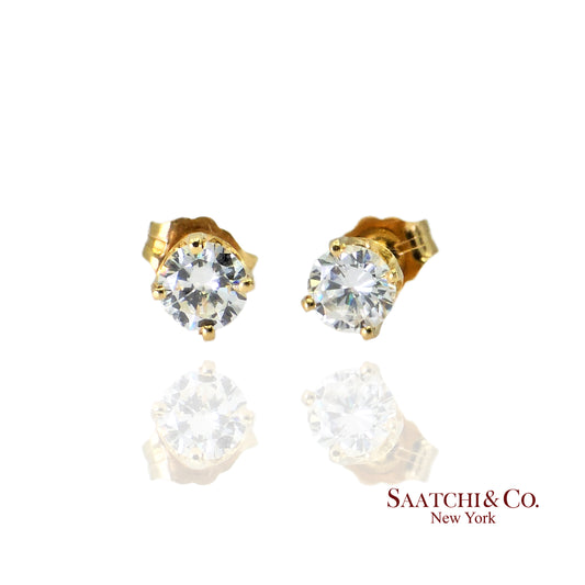 14k (585) Yellow Gold Natural Diamond Vintage Stud Earrings
