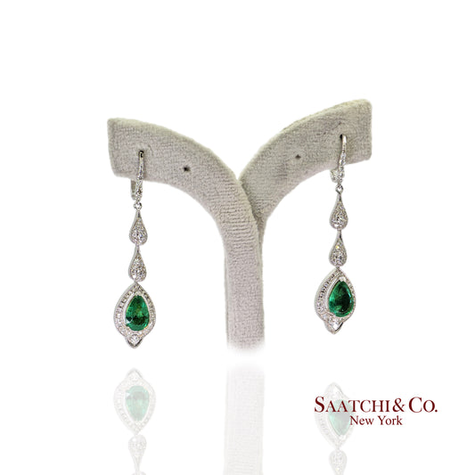 18k (750) White Gold Zambian Emerald and Natural Diamond Earrings