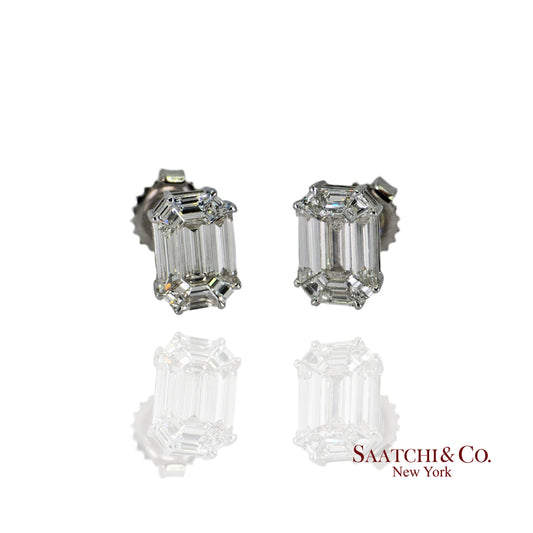 18k (750) White Gold Natural Diamond Illusion Setting Earrings