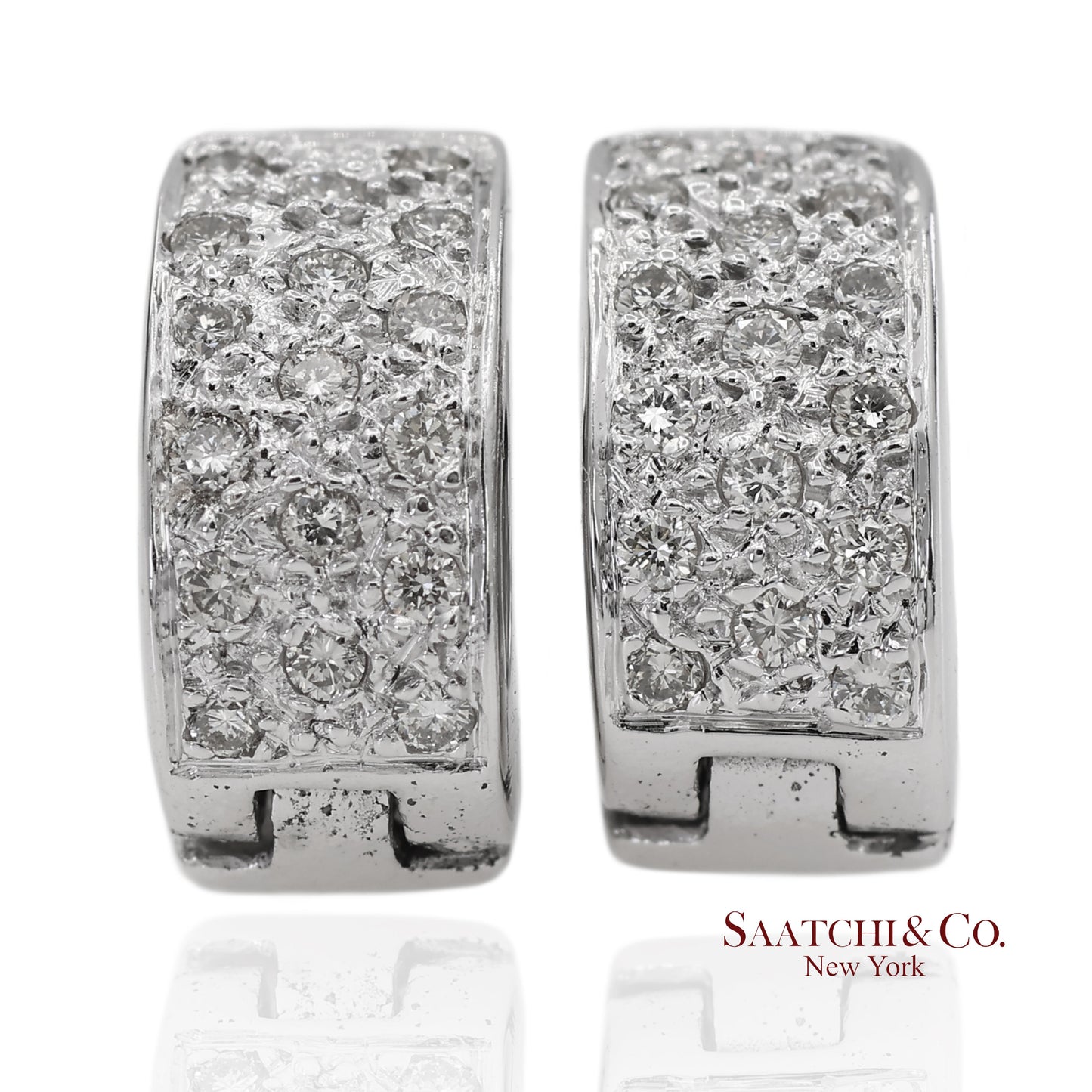 18K 750 Solid White Gold Natural Diamond Huggie Hoop Earrings