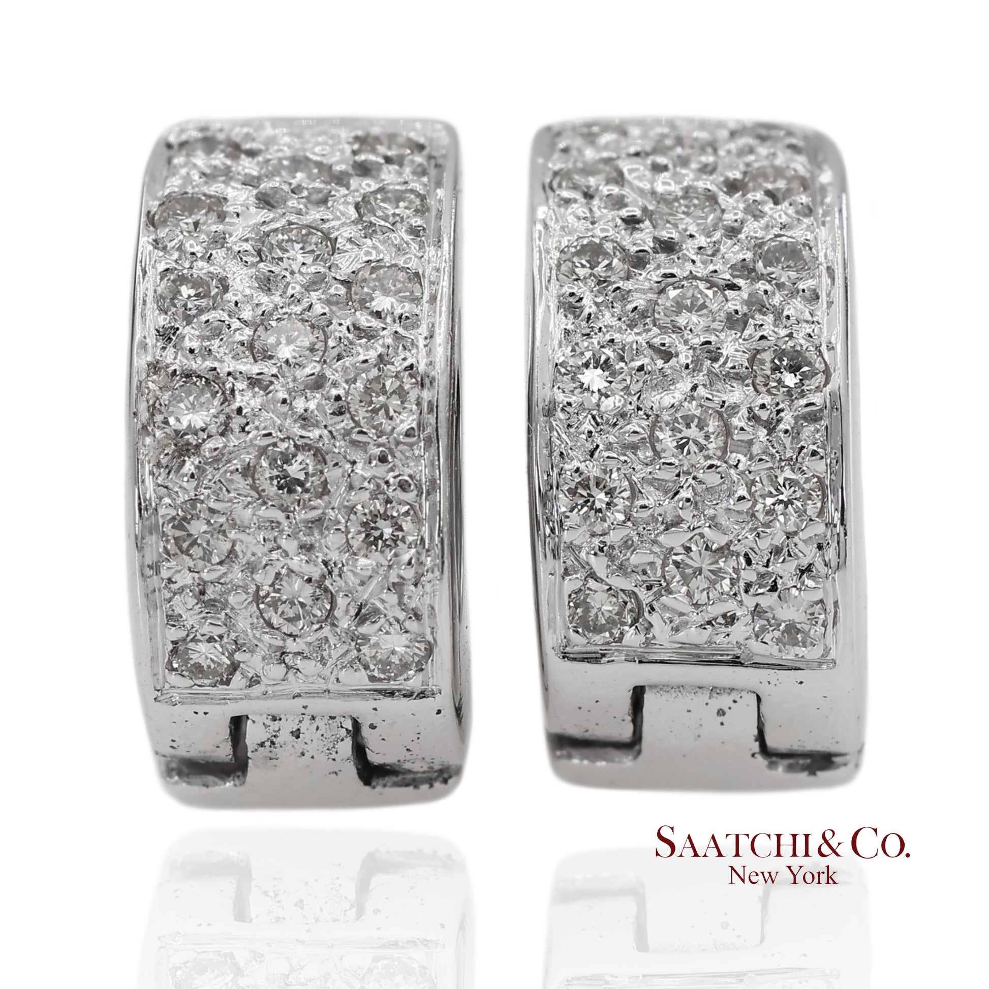 18K 750 Solid White Gold Natural Diamond Huggie Hoop Earrings