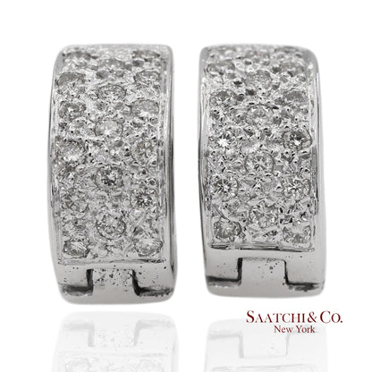18K 750 Solid White Gold Natural Diamond Huggie Hoop Earrings