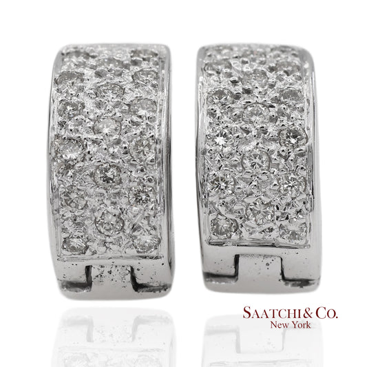 18K 750 Solid White Gold Natural Diamond Huggie Hoop Earrings