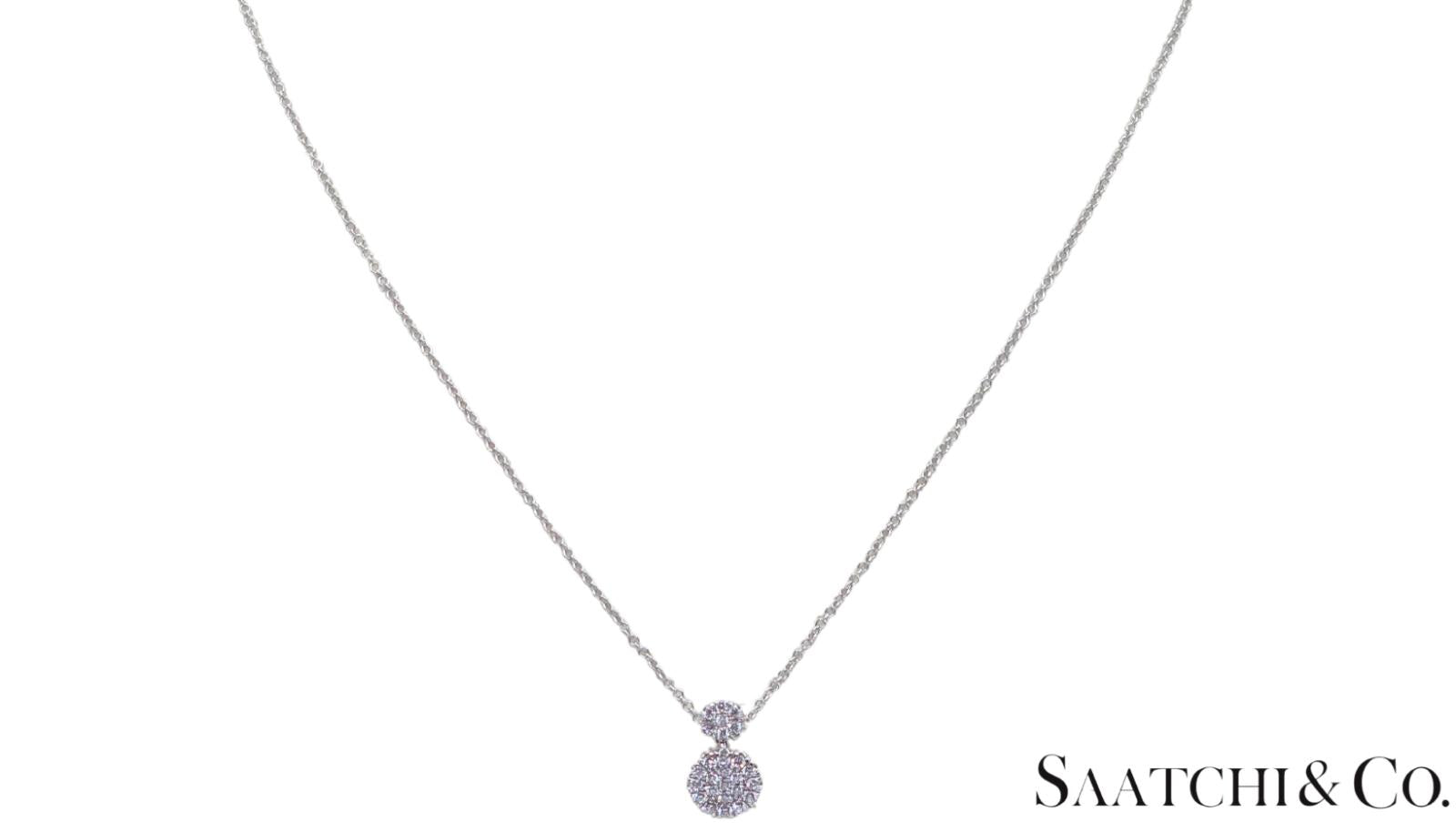 Excellent 14K (585) White Gold - Natural VVS Diamond: Round Pendant With Chain
