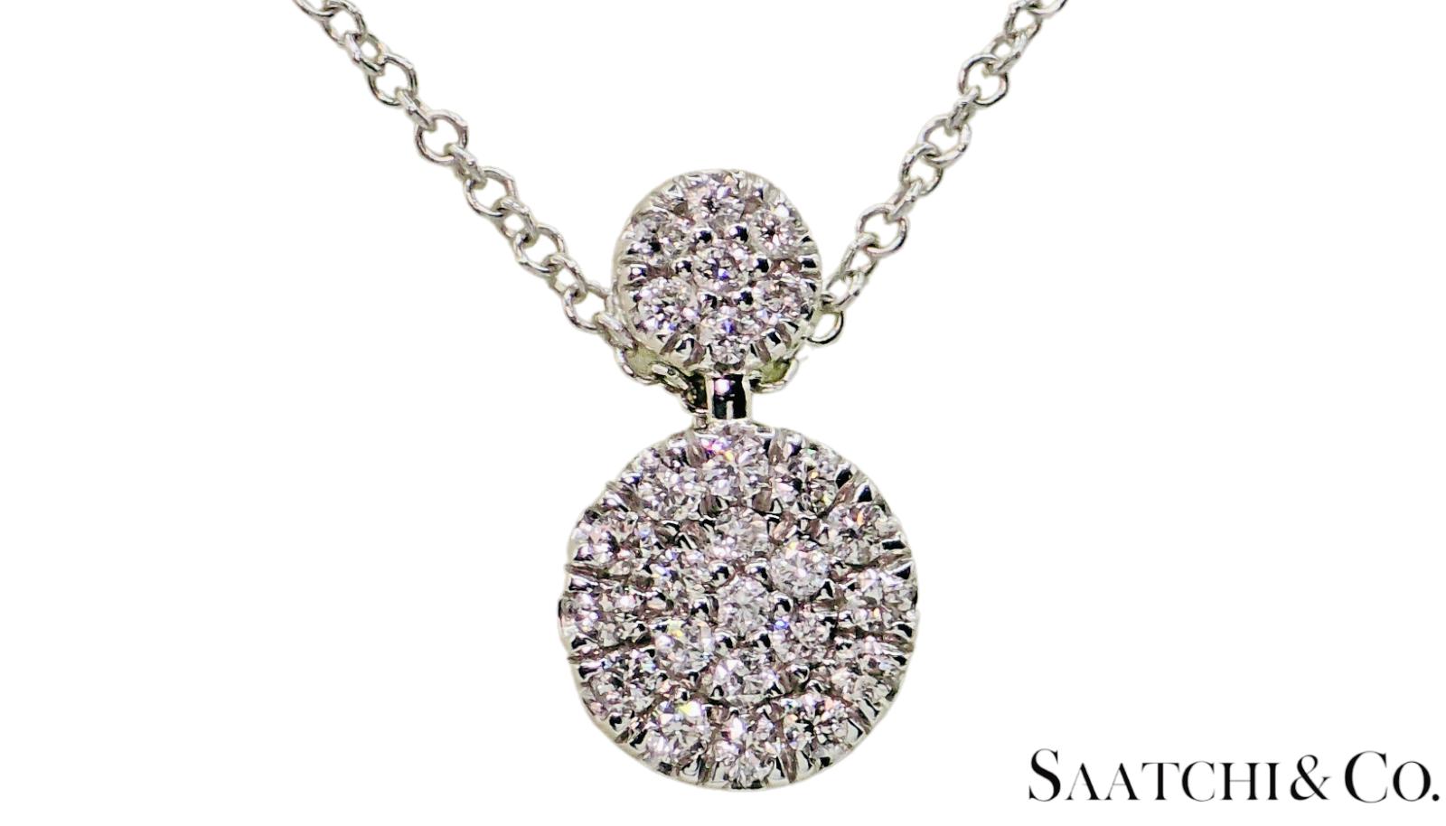 Excellent 14K (585) White Gold - Natural VVS Diamond: Round Pendant With Chain