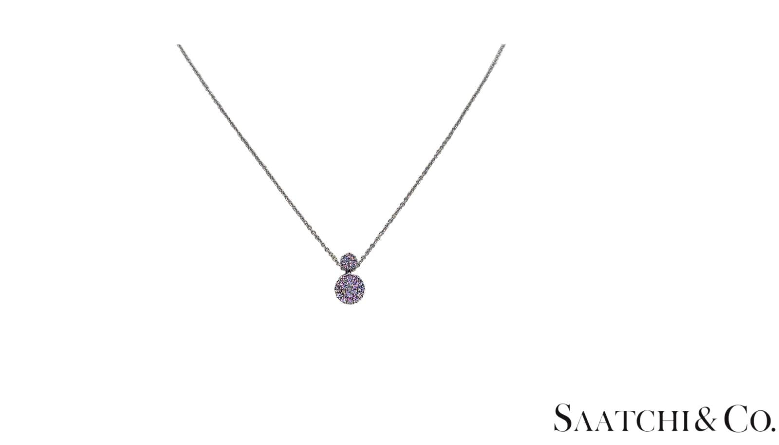 Excellent 14K (585) White Gold - Natural VVS Diamond: Round Pendant With Chain