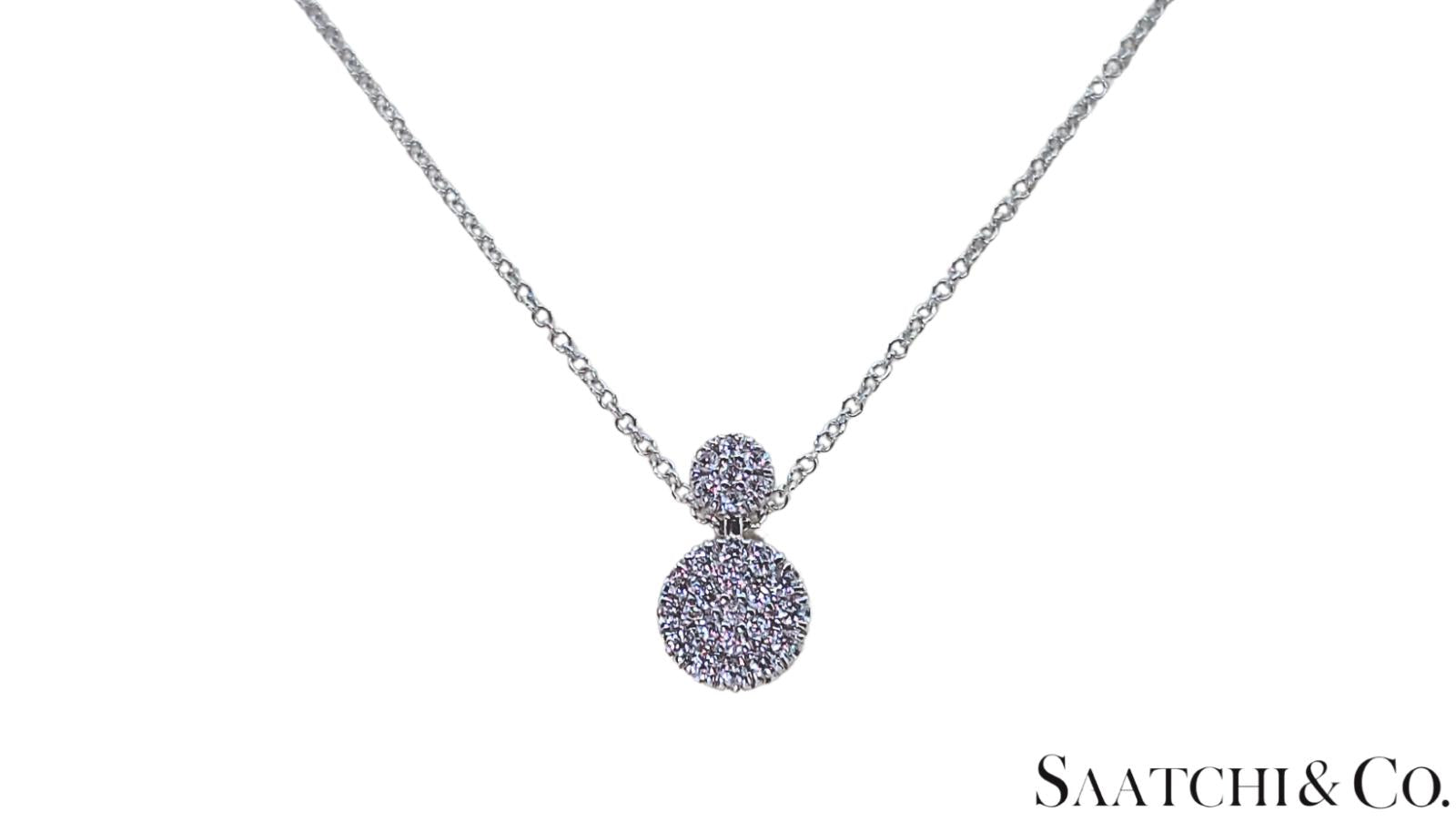 Excellent 14K (585) White Gold - Natural VVS Diamond: Round Pendant With Chain