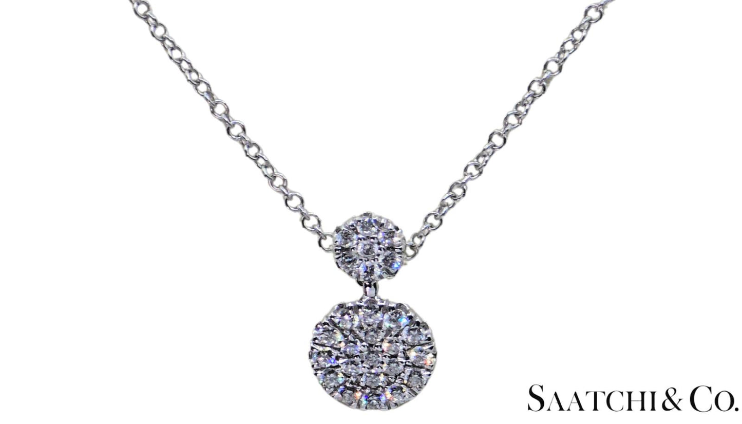 Excellent 14K (585) White Gold - Natural VVS Diamond: Round Pendant With Chain