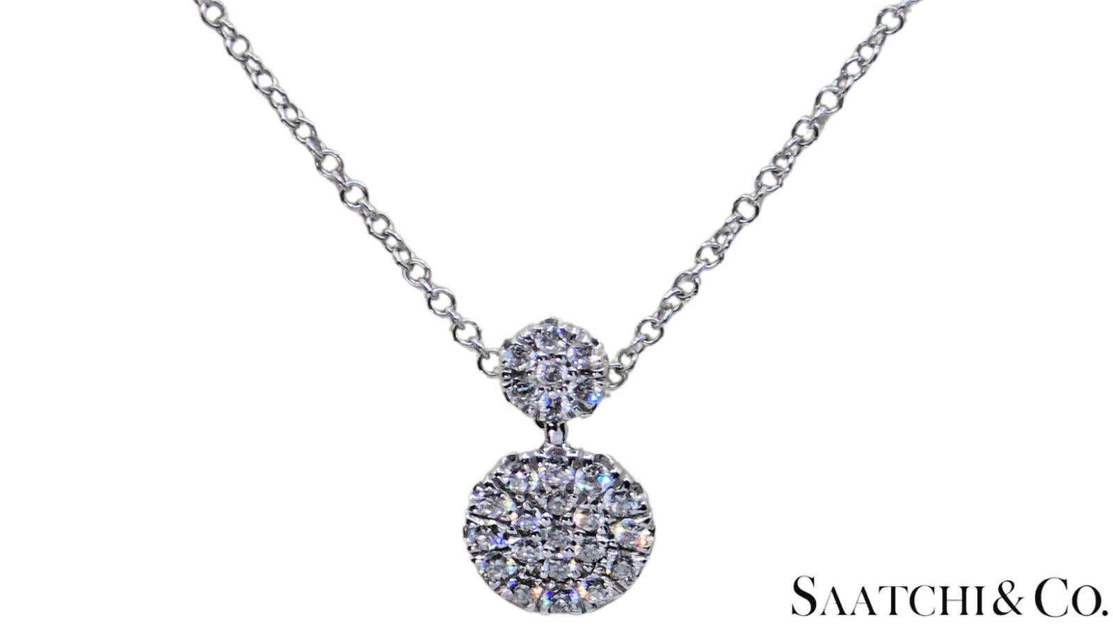 Excellent 14K (585) White Gold - Natural VVS Diamond: Round Pendant With Chain