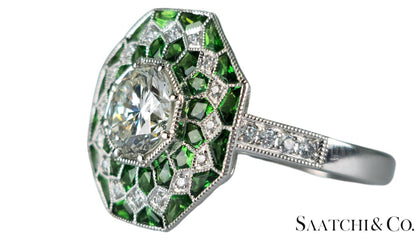 GIA Certified - Natural Tsavorite & Diamond Platinum (950): Ring