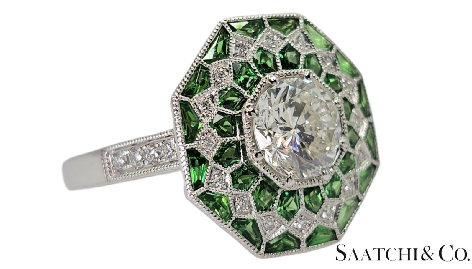GIA Certified - Natural Tsavorite & Diamond Platinum (950): Ring