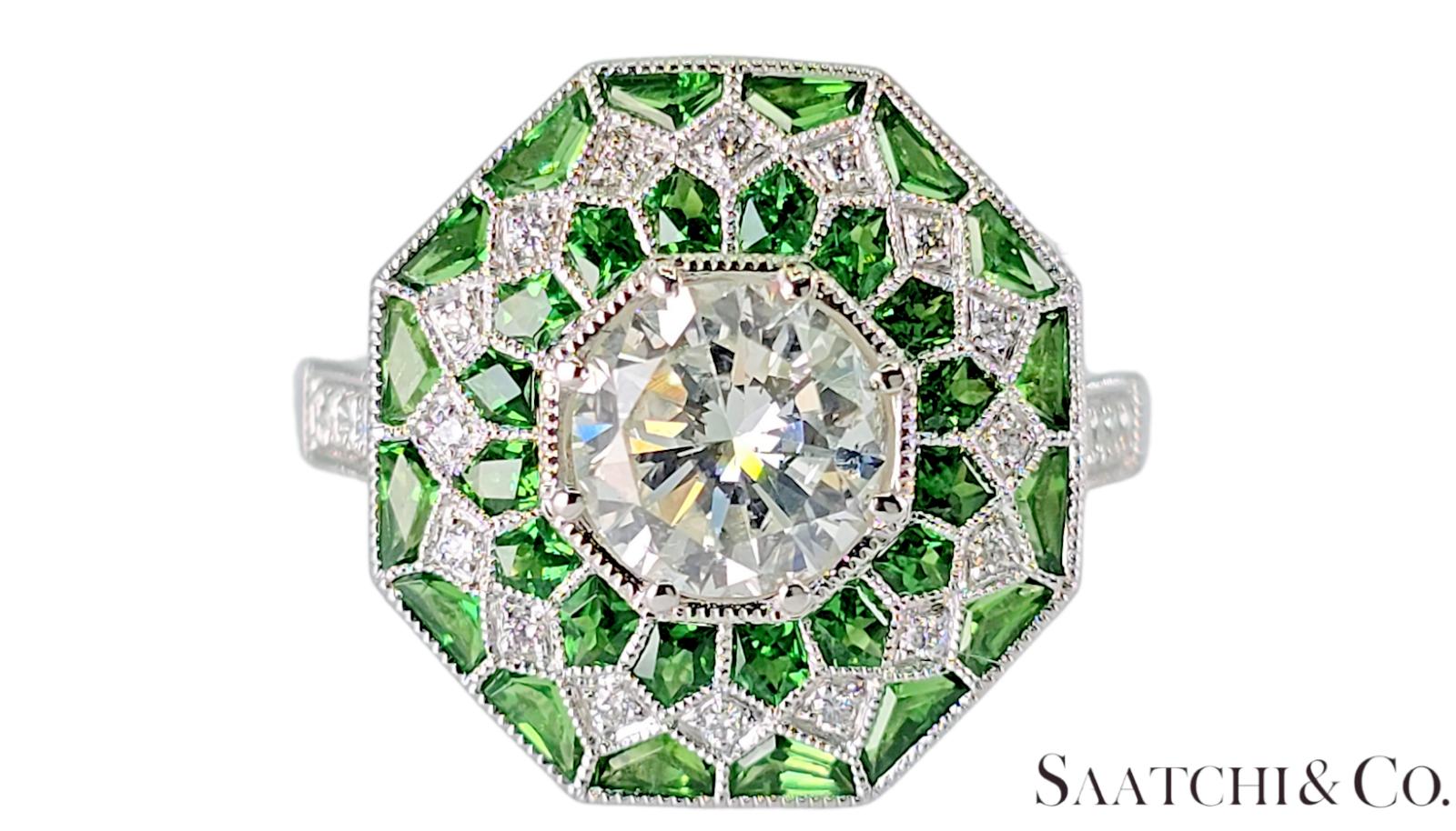 GIA Certified - Natural Tsavorite & Diamond Platinum (950): Ring