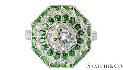 GIA Certified - Natural Tsavorite & Diamond Platinum (950): Ring