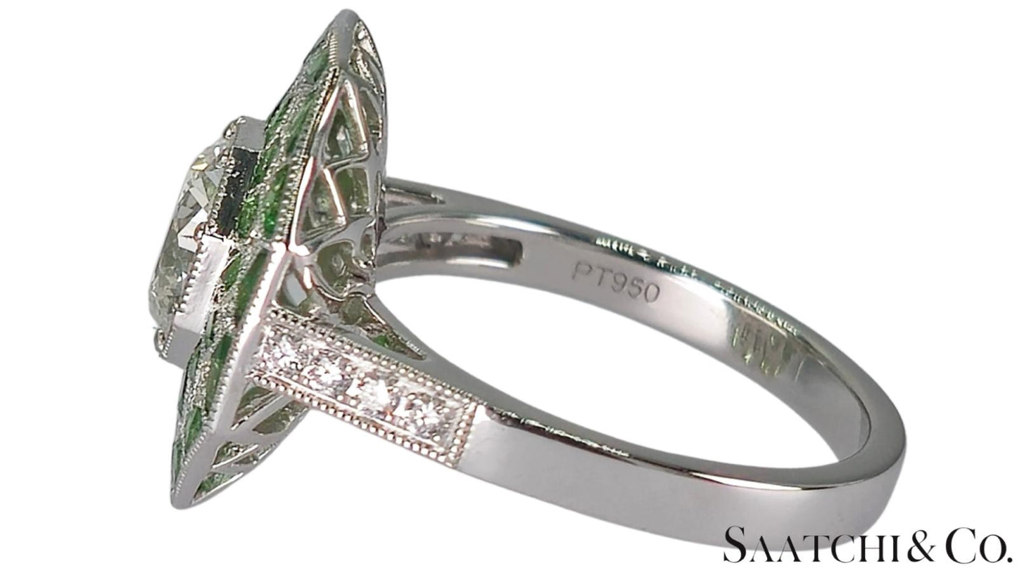 GIA Certified - Natural Tsavorite & Diamond Platinum (950): Ring