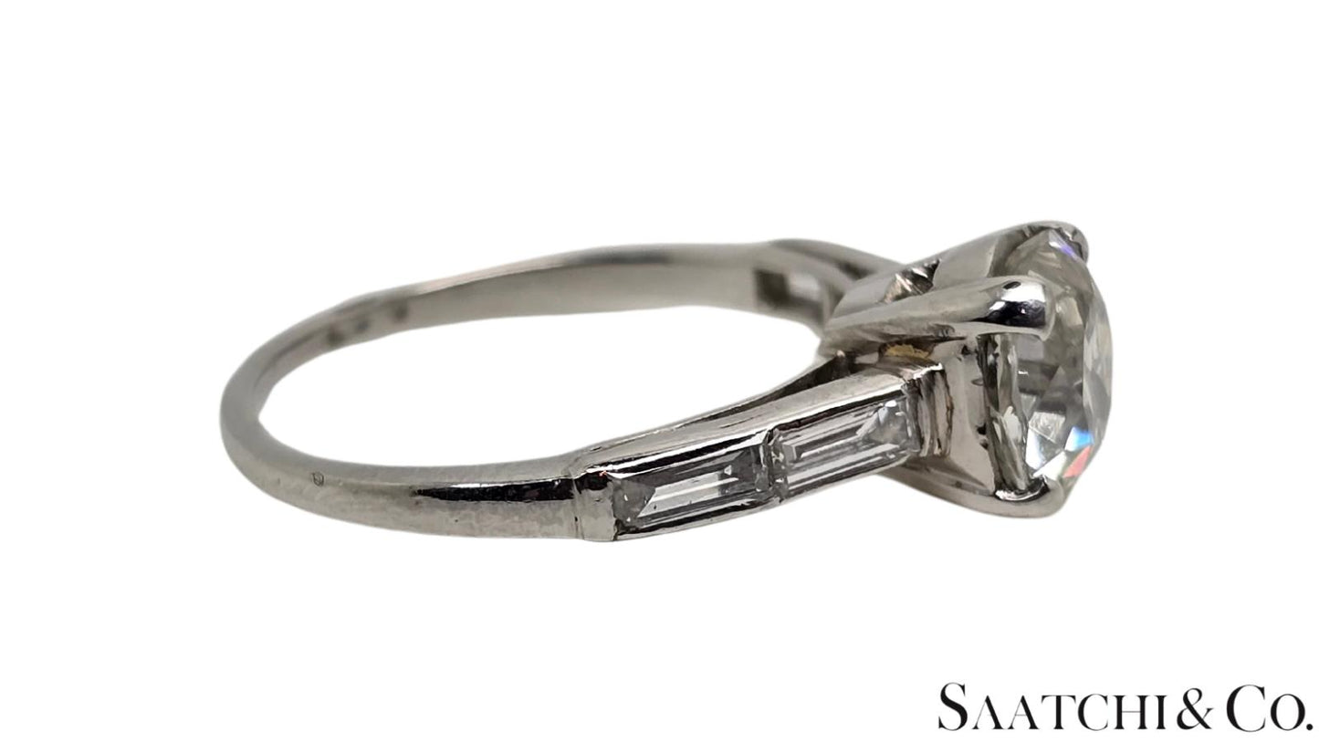 GIA Certified 1.75 Ct Natural Diamond, Vinatge Old 14K White Gold Ring, Size 5.5