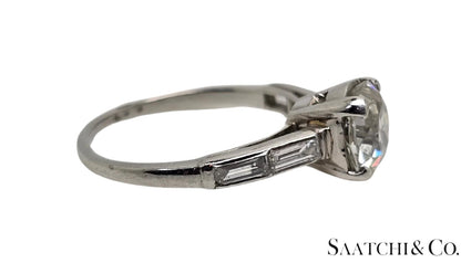 GIA Certified 1.75 Ct Natural Diamond, Vinatge Old 14K White Gold Ring, Size 5.5