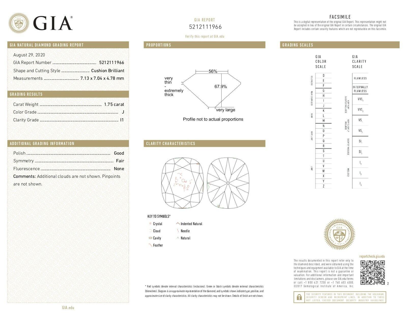 GIA Certified 1.75 Ct Natural Diamond, Vinatge Old 14K White Gold Ring, Size 5.5