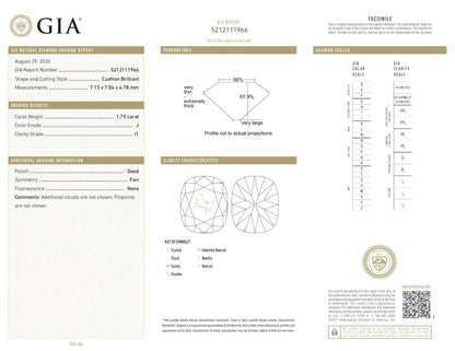 GIA Certified 1.75 Ct Natural Diamond, Vinatge Old 14K White Gold Ring, Size 5.5