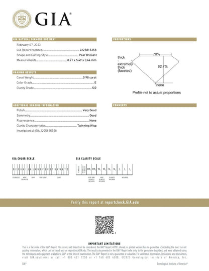 GIA certified 0.98 Ct Natural Diamond: Brooch/ Pin, 18K (750) Gold