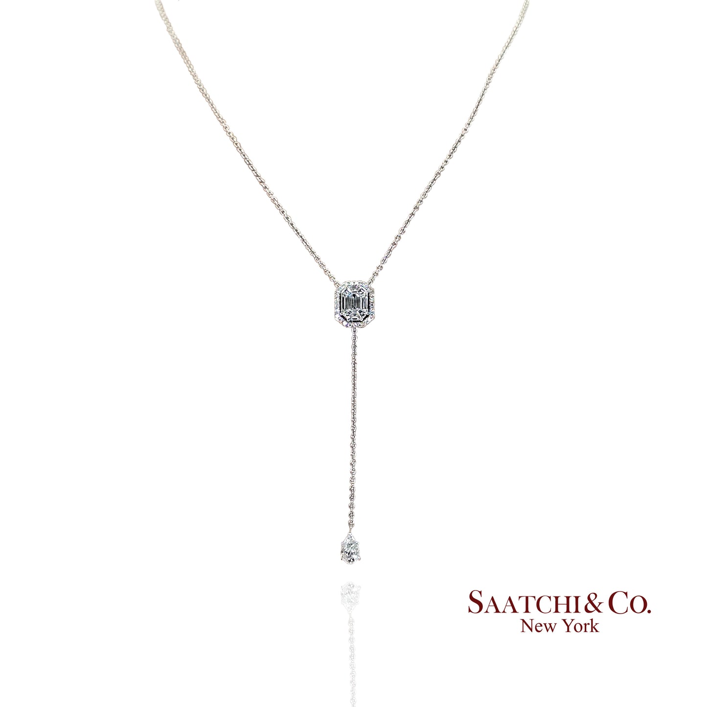 18k (750) White Gold Natural Diamond Illusion Emerald Pendant with Chain