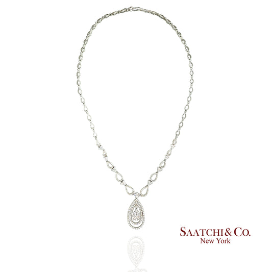 18K (750) White Gold and Natural Diamond Drop Pearl Shape Necklace
