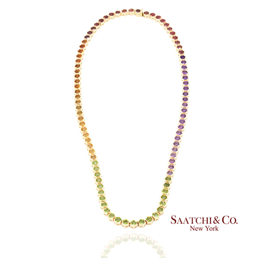 14K (585) Yellow Gold Multi Color Natural Gemstone Necklace