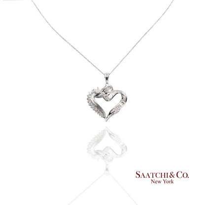 18k (750) White Gold Natural Diamond Heart Shape Pendant With Chain