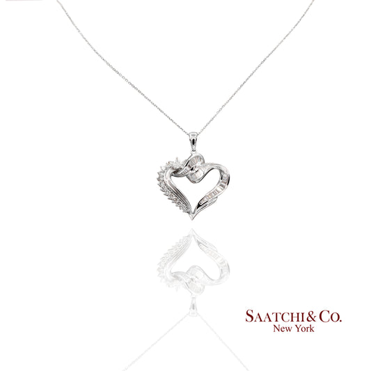 18k (750) White Gold Natural Diamond Heart Shape Pendant With Chain