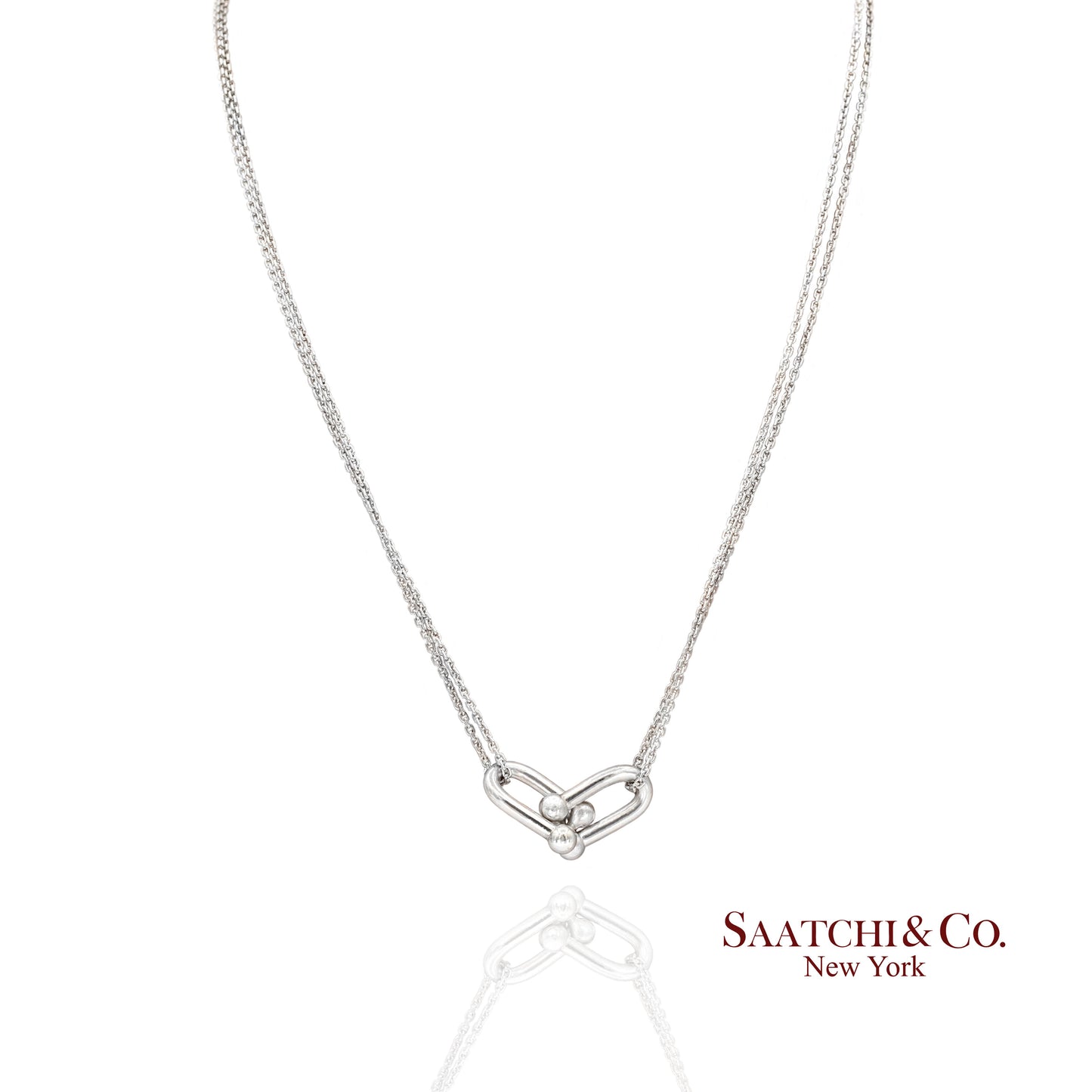 Tiffany & Co. Hardware Large Double Link Pendant Necklace Sterling Silver