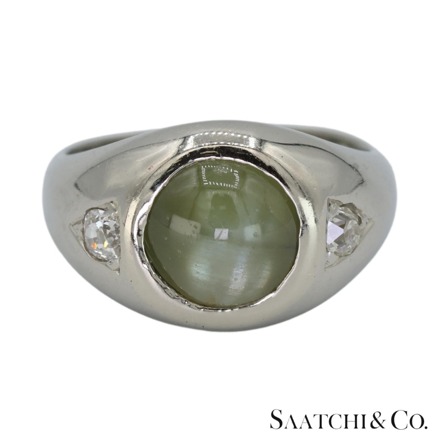 Natural Cat's Eye Ring 18K (750) White Gold