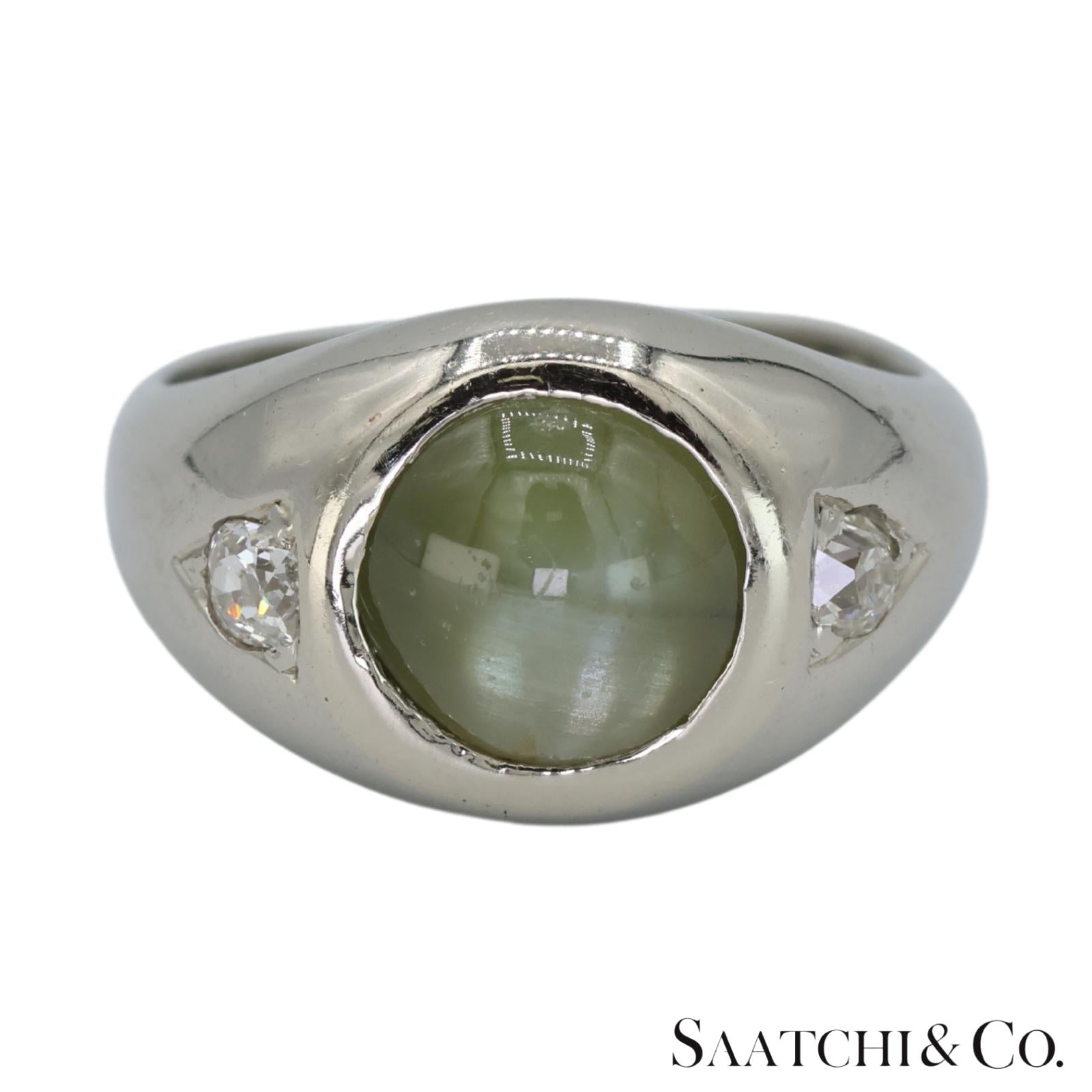 Natural Cat's Eye Ring 18K (750) White Gold