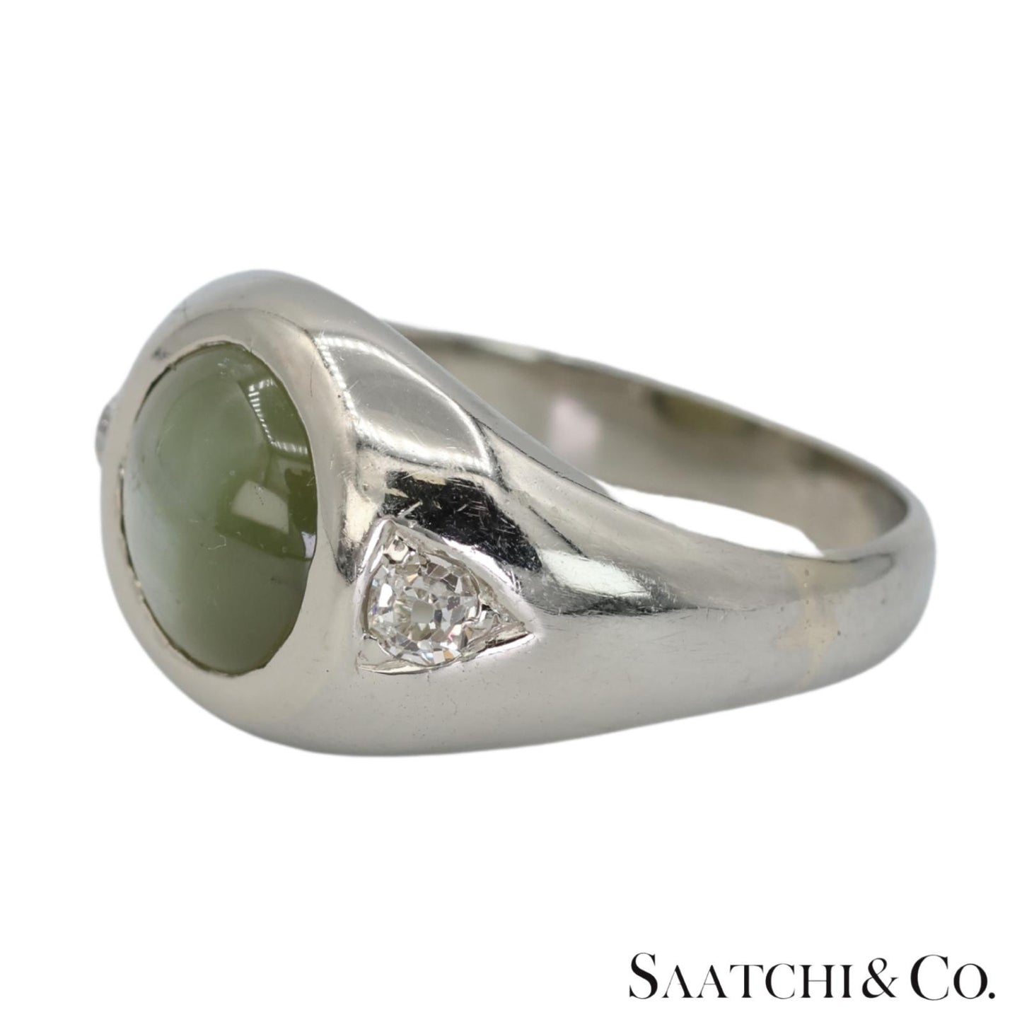 Natural Cat's Eye Ring 18K (750) White Gold