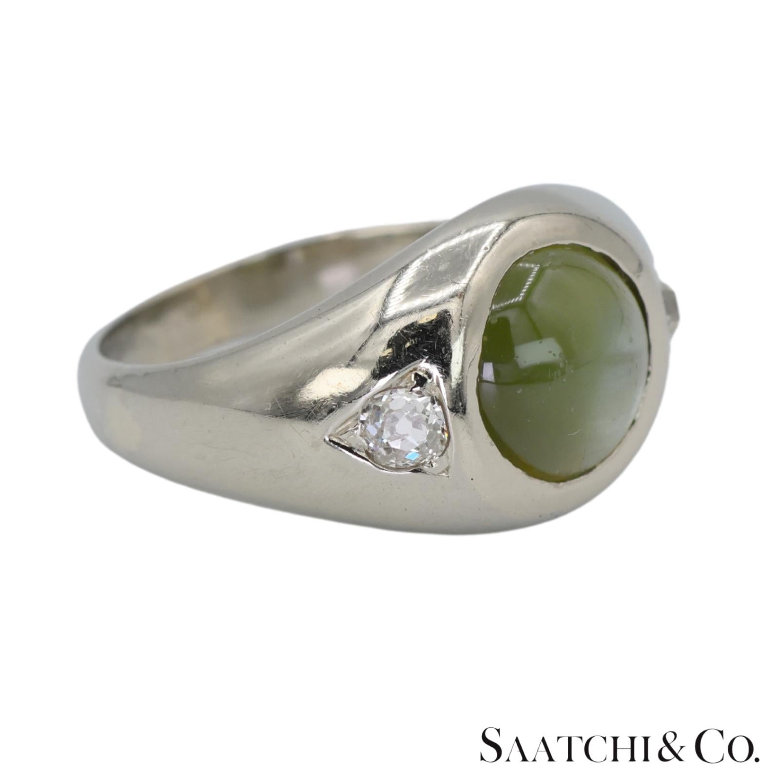 Natural Cat's Eye Ring 18K (750) White Gold