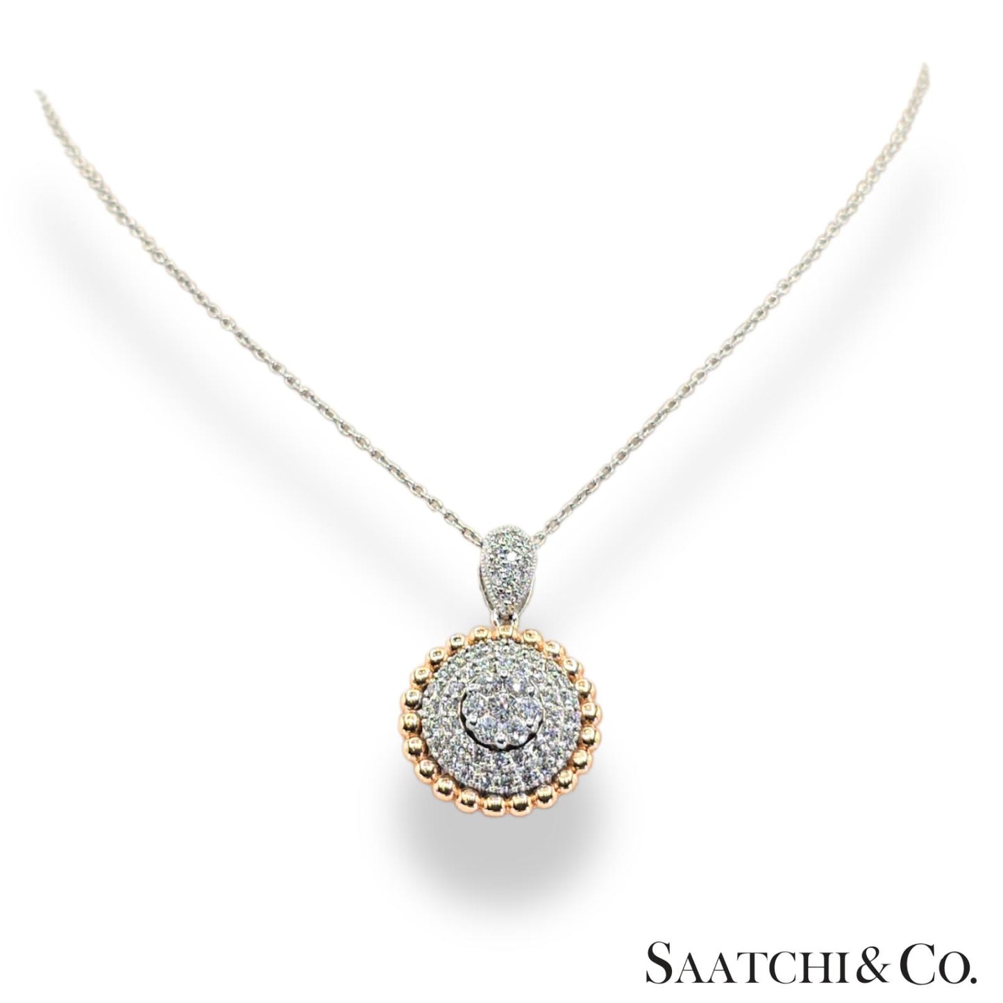Natural Diamond Necklace 18K White Rose Gold (750) Two Tone