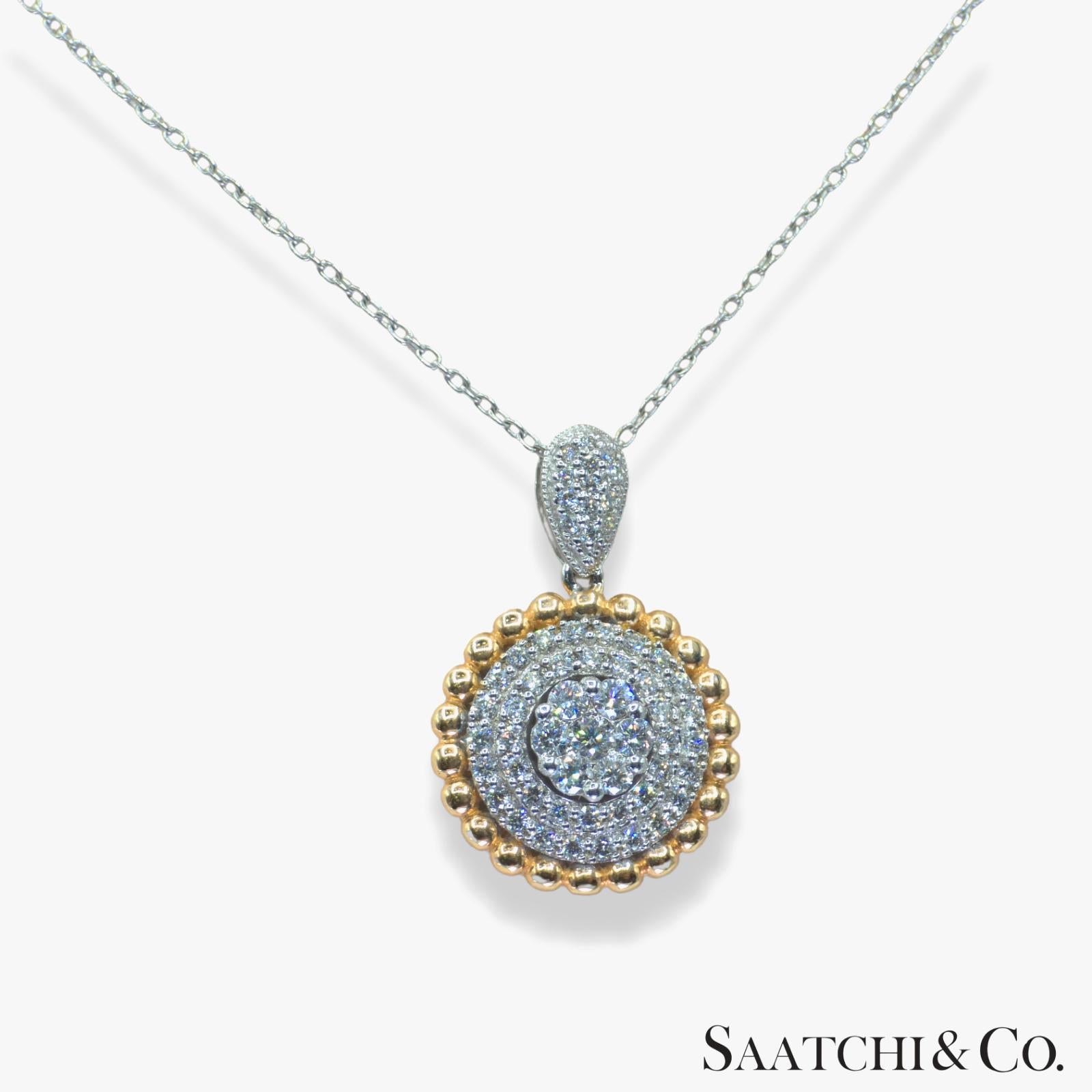 Natural Diamond Necklace 18K White Rose Gold (750) Two Tone