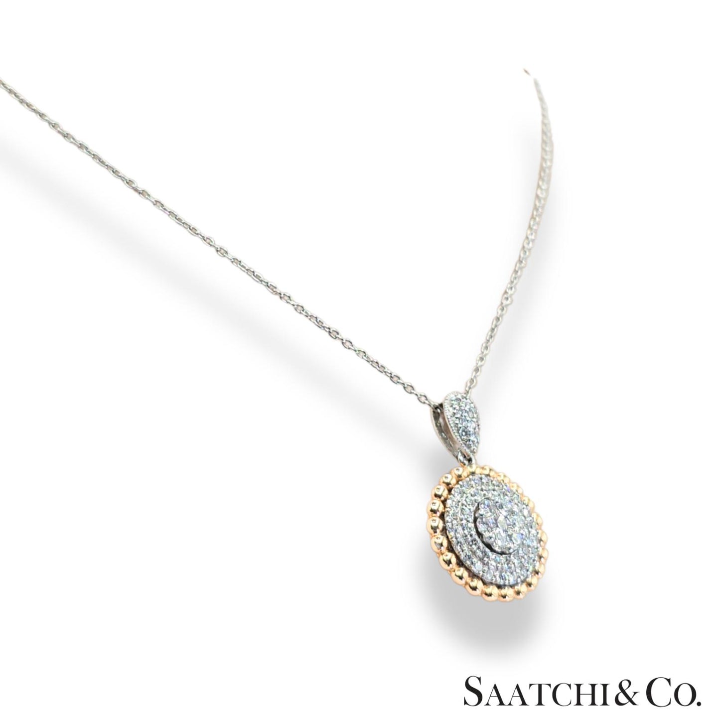 Natural Diamond Necklace 18K White Rose Gold (750) Two Tone