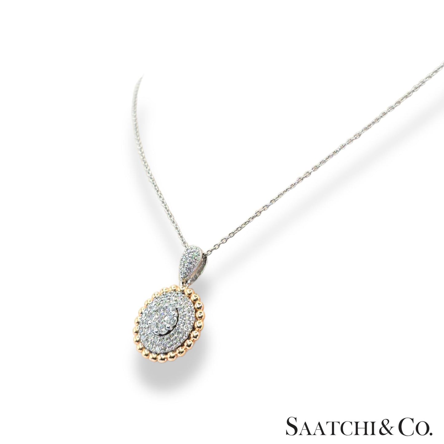 Natural Diamond Necklace 18K White Rose Gold (750) Two Tone