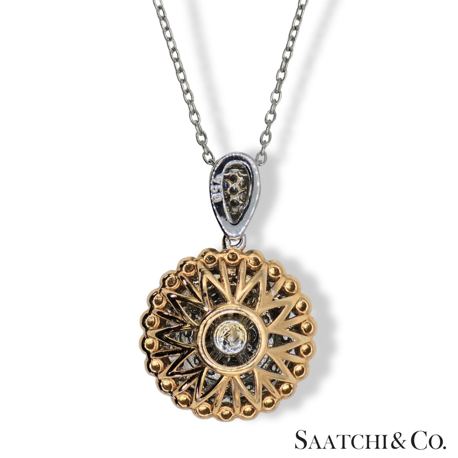 Natural Diamond Necklace 18K White Rose Gold (750) Two Tone