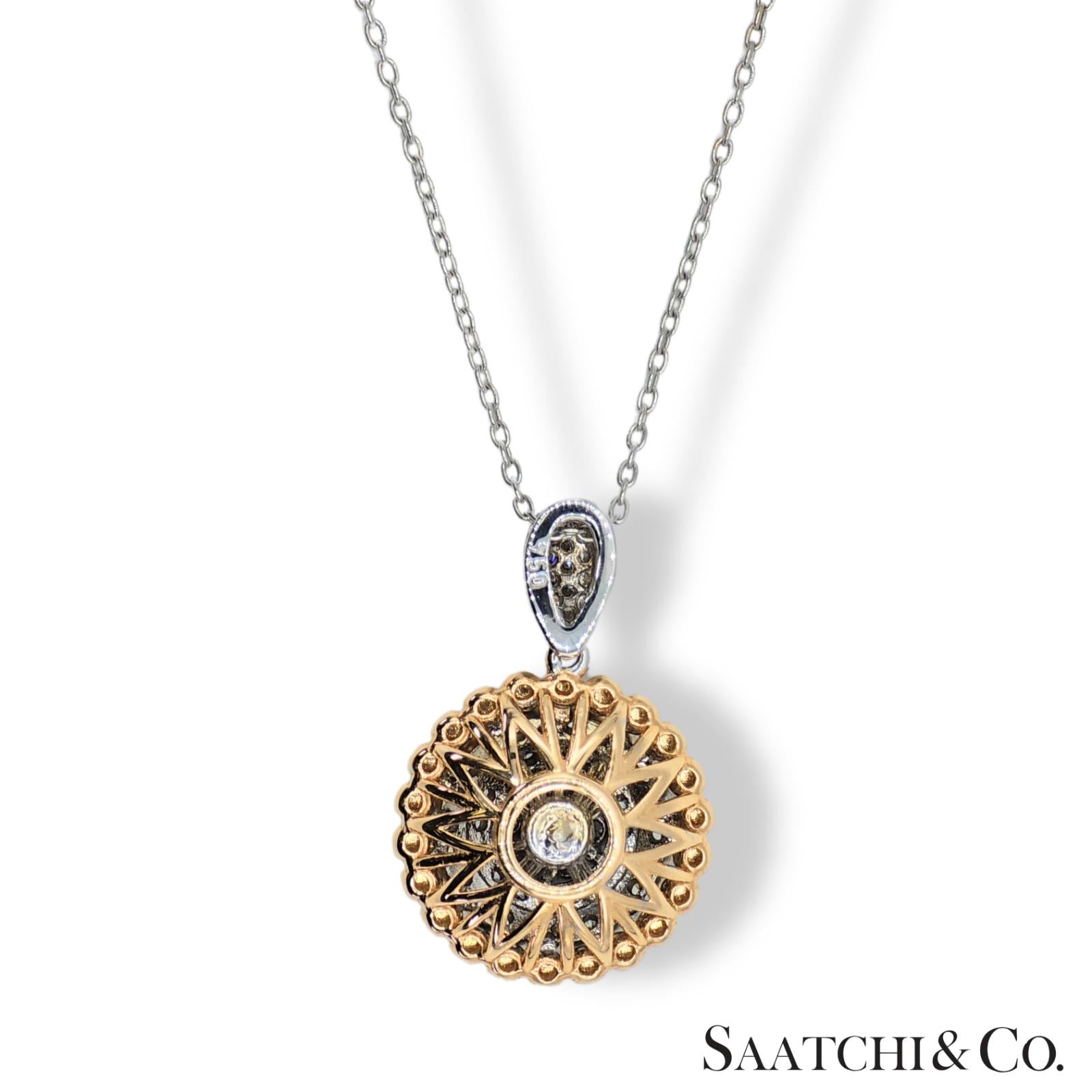 Natural Diamond Necklace 18K White Rose Gold (750) Two Tone