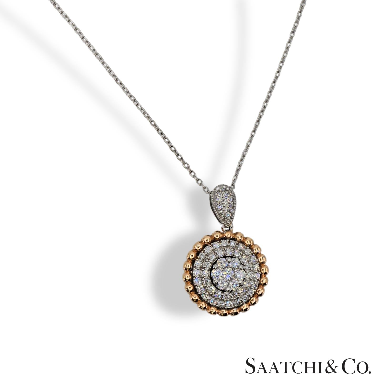 Natural Diamond Necklace 18K White Rose Gold (750) Two Tone