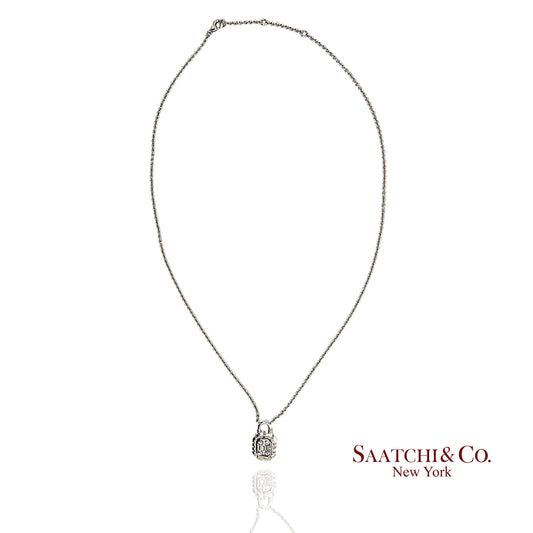 18K White Gold - 0.39 Ct Natural Diamond Luck Shape Pendant with Chain