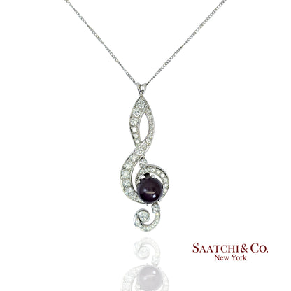 Black Pearl, 14K(585) white gold Pendant, Natural Diamond, Musical g Clef symbol
