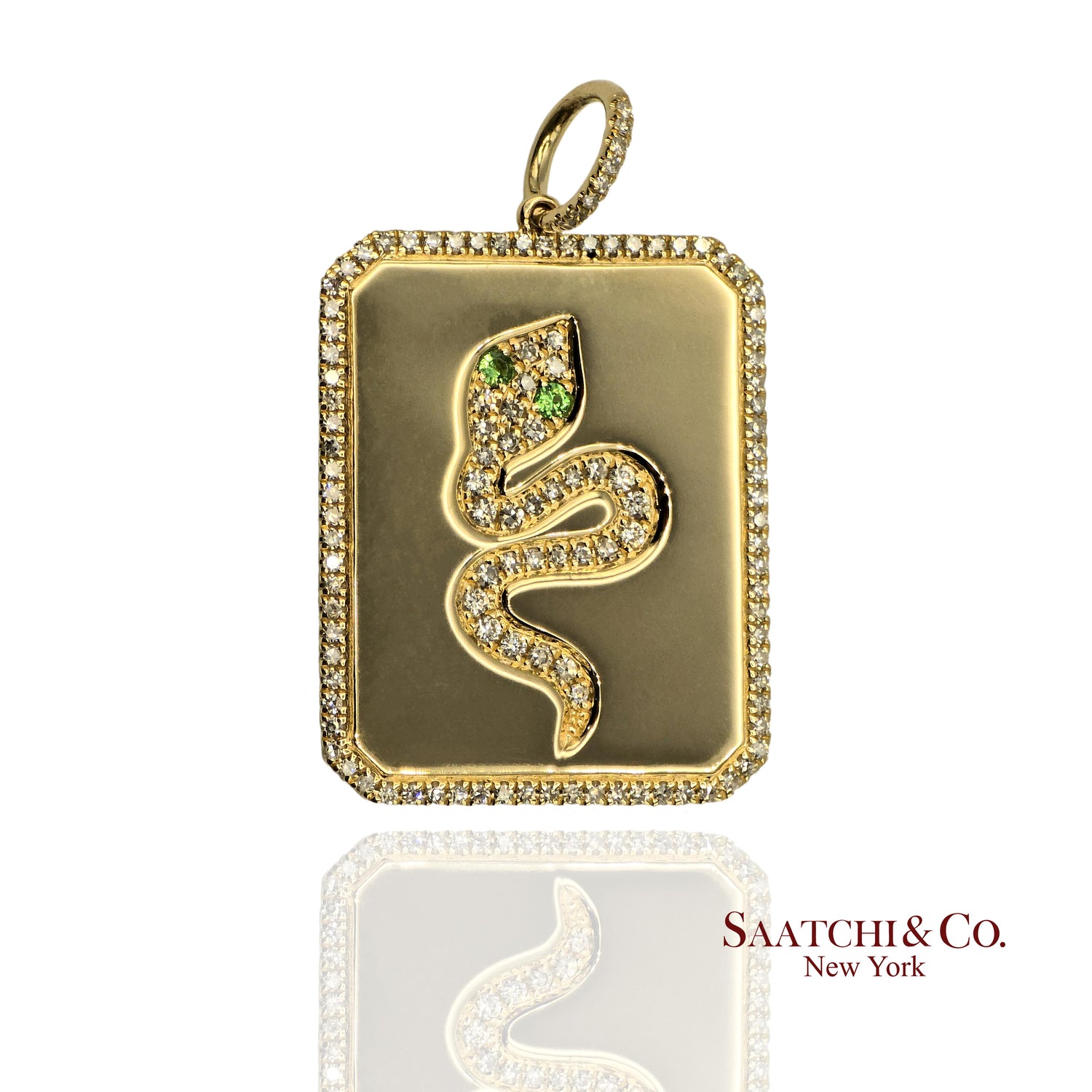 14K(585) Yellow Gold Natural Diamond & Natural Tsavorite Snake Pendant