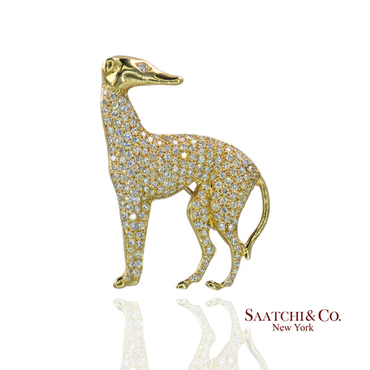 18k (750) Yellow Gold Natural Diamond Dog shape Brooch